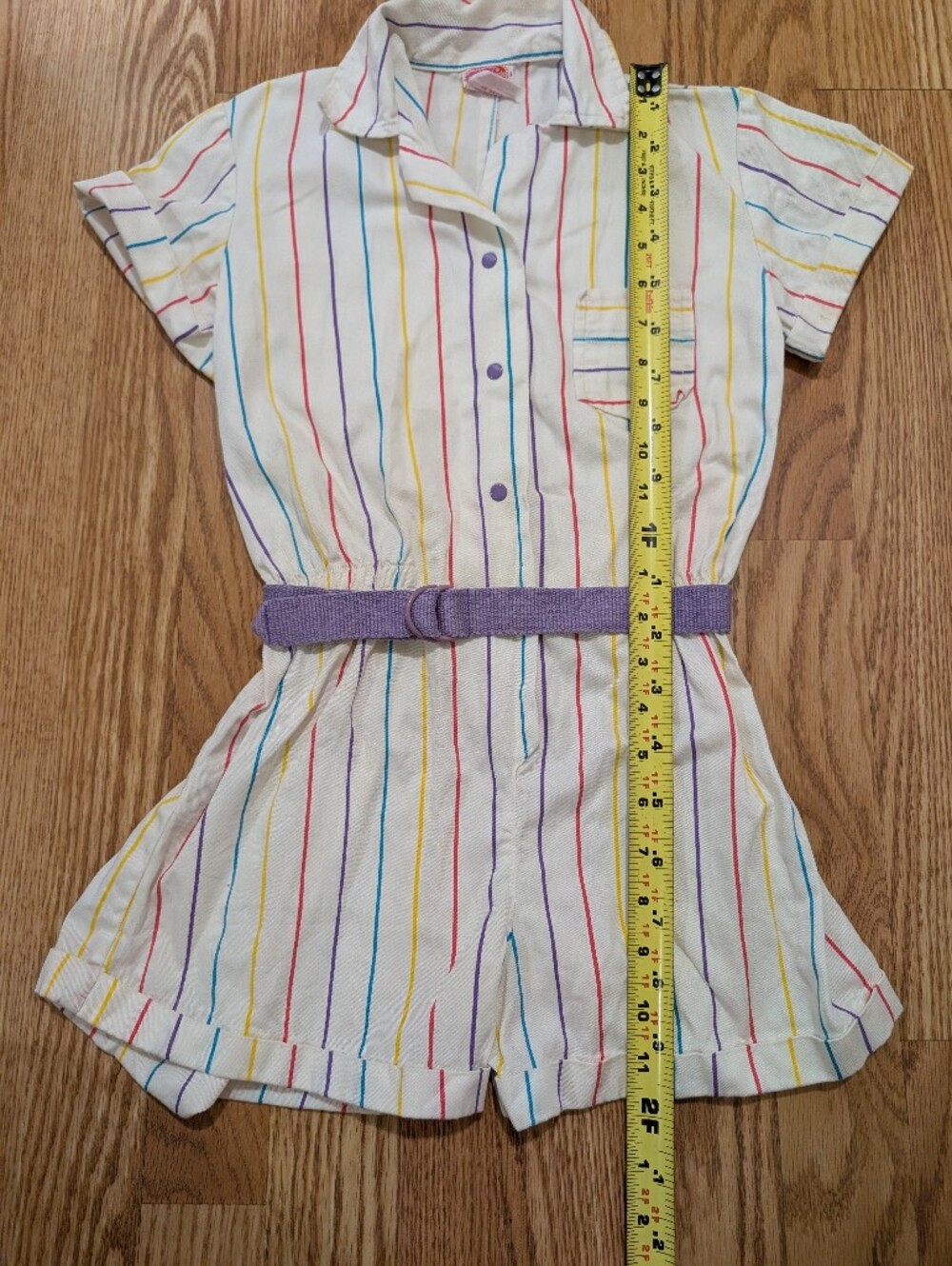 Vintage Girls 80's 90's Rainbow Stripe Short Romper 10 - Picture 7 of 13